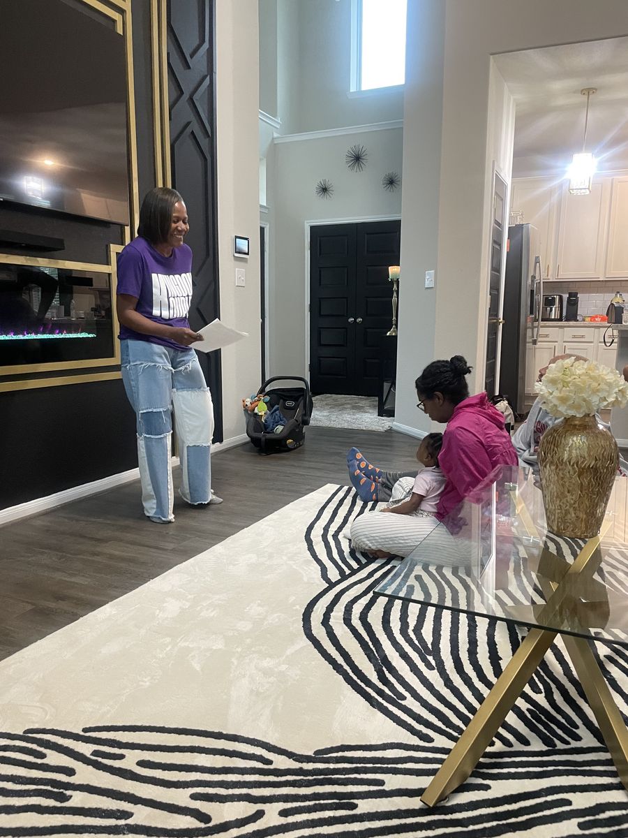 Terrie Beeman leading a couples small group discussion in a living room